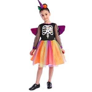 NEW Girls Skeleton Princess Halloween Costume, Size 3-4 Years